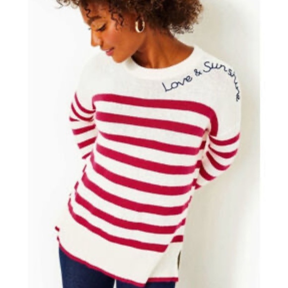 Lilly Pulitzer Sweaters - Lilly Pulitzer Red and White Striped Crew Neck Sweater l Large nautical beach